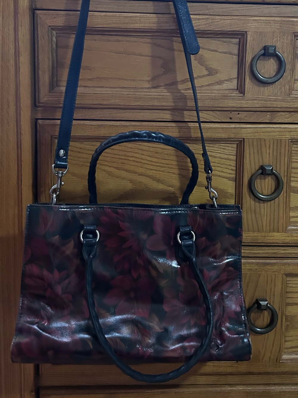 Patricia Nash mums Satchel Bag in Deep Burgundy